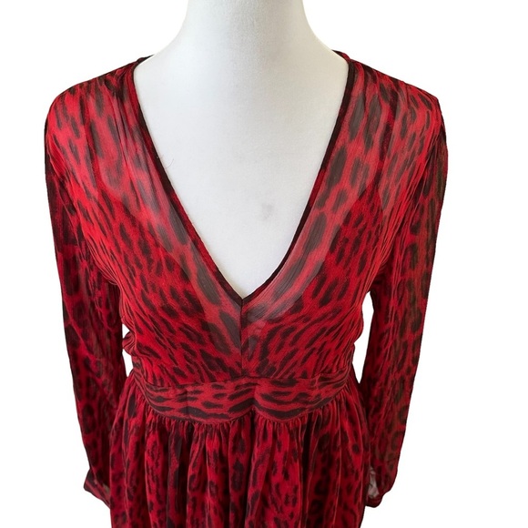 Michael Kors Women’s Long Sleeves V-Neck Dress Red/Black Size 6 - Picture 3 of 12